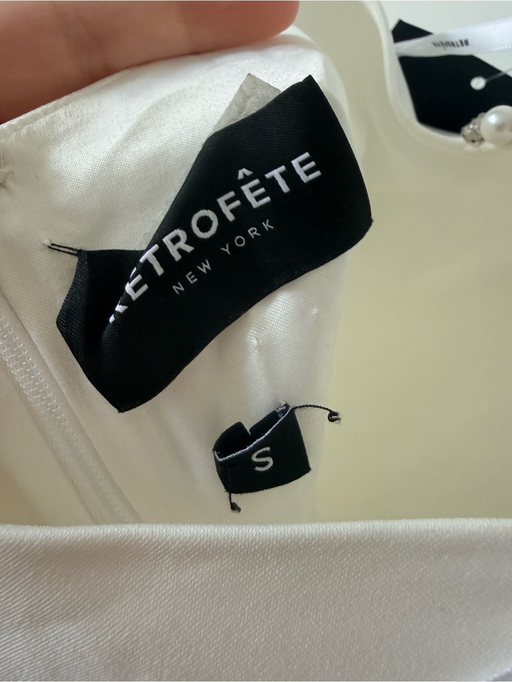 NWT Retrofete Penelope dress White Pearl-Trim Halter Mini Dress Size Small - Picture 8 of 9